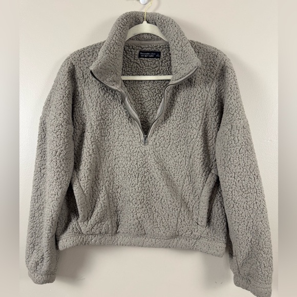 Abercrombie & Fitch soft A&F Sherpa gray collared 1/4 zip size large collared - Picture 1 of 9